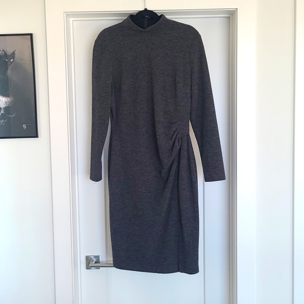 Lauren Ralph Lauren Charcoal Long Sleeve Midi Dress with Side Drape